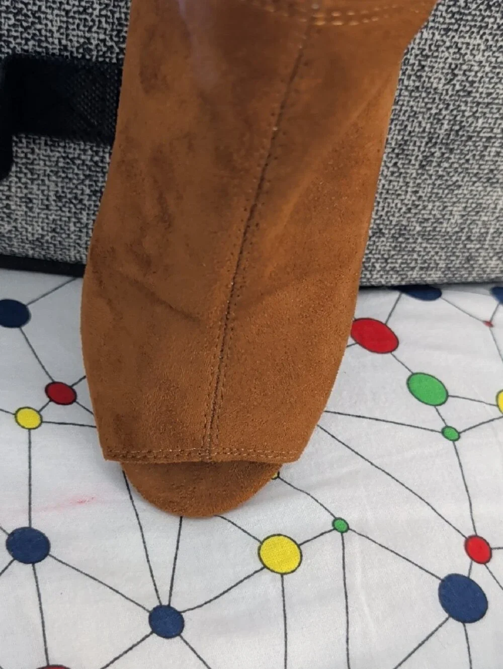 Women’s Brown Suede Open-Toe Block Heel Booties with Buckle Strap